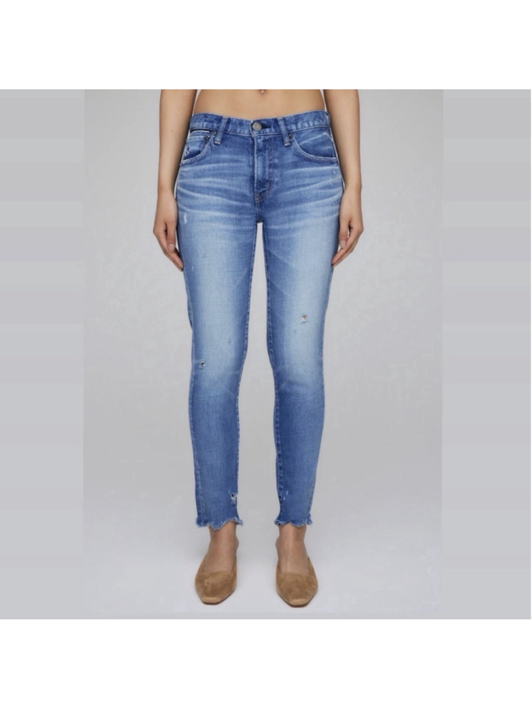 Moussy Distressed Mid Rise Raw Hem Checotah Skinny Jeans 28 Selvedge Japan Denim